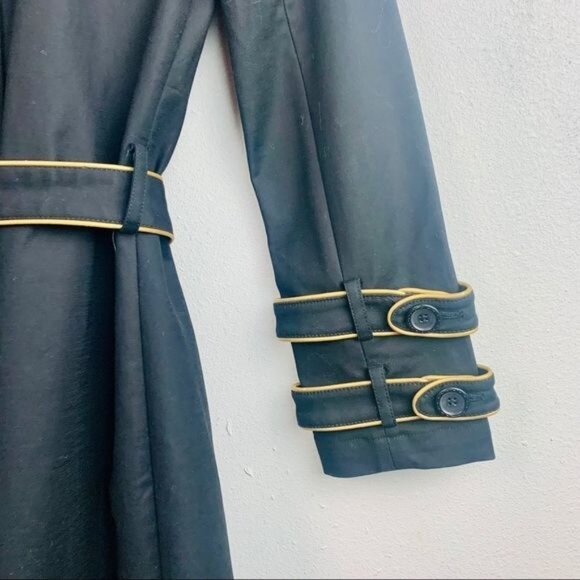 Marciano Luxury Gold Piped Black Trench Dress Coat - Picture 10 of 15